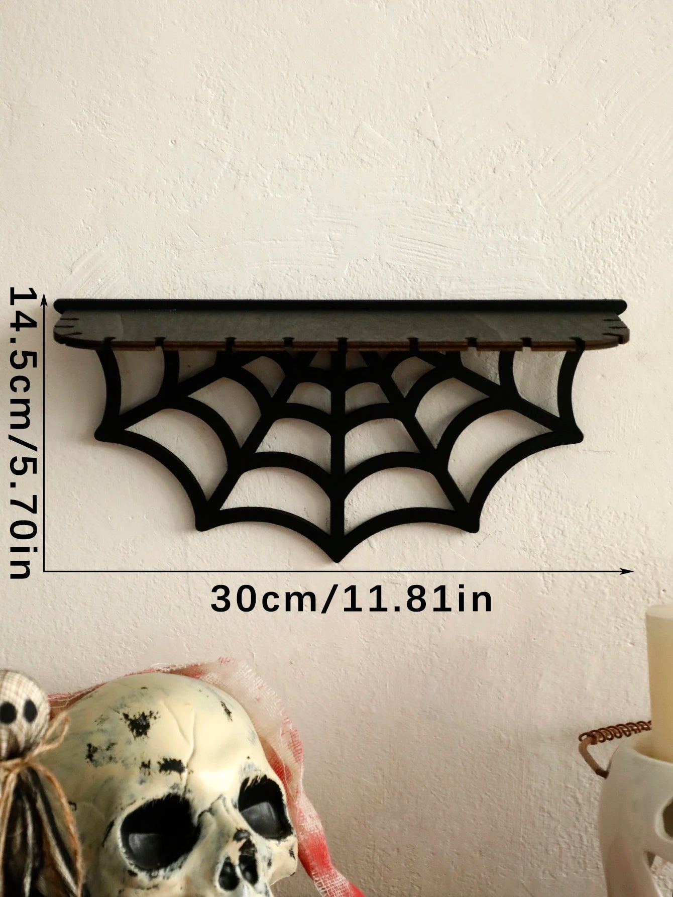 Gothic Bat Wall Shelf – Wooden Moon & Crystal Floating Display