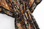 Boho Dark Floral Maxi Kimono Robe with Sash