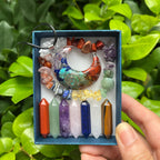 9-Piece Pointed Crystal Chakra Healing Set | Hexagonal Gemstone Wands in Gift Box