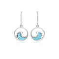 Larimar Wave Circle Drop Earrings in 925 Sterling Silver
