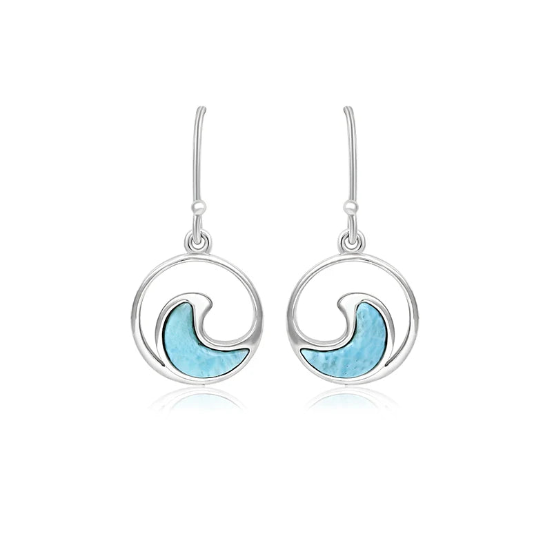 Larimar Ocean Wave Drop Earrings in 925 Sterling Silver
