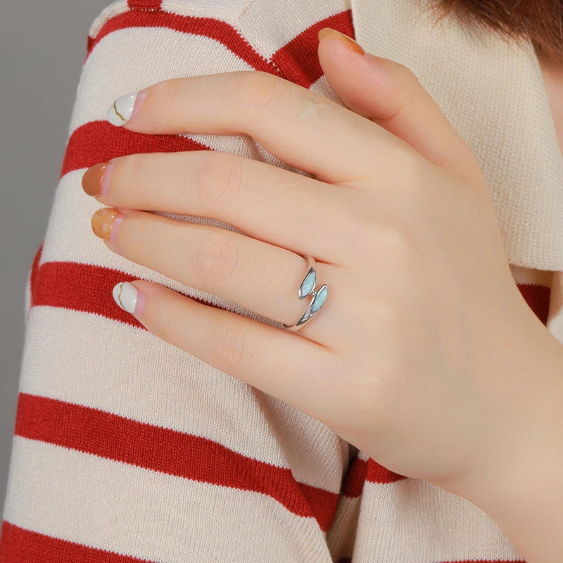 Larimar Leaf Wrap Ring, 925 Sterling Silver