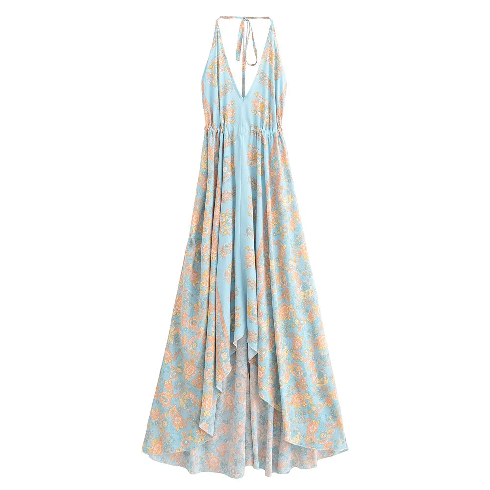 Bohemian Floral Open-Back High-Low Dress
