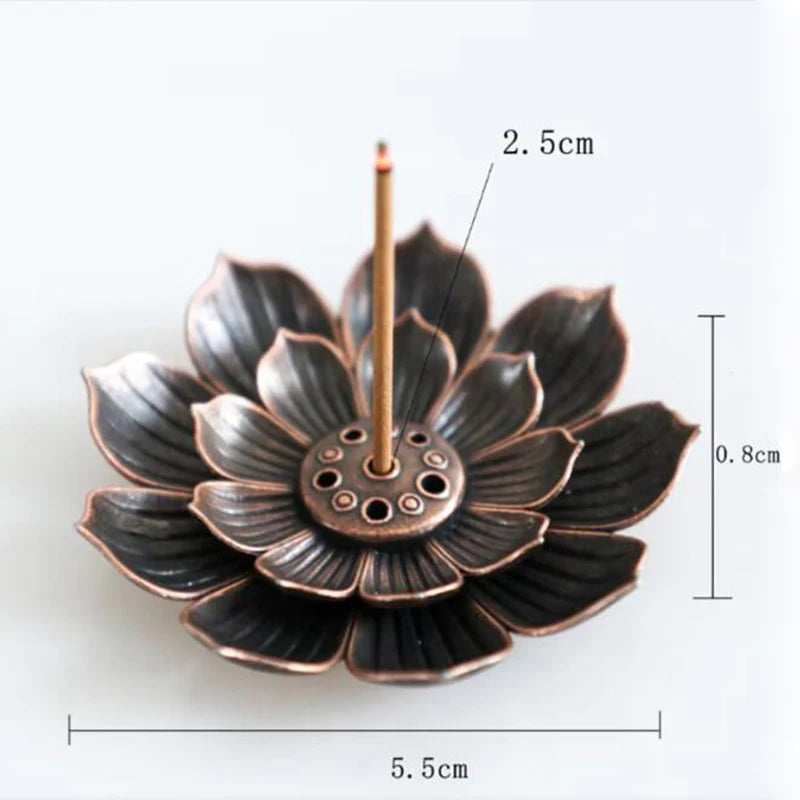 Lotus Incense Burner | 2-in-1 Bronze Metal Holder for Sticks & Cones
