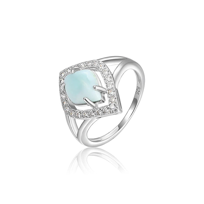 Larimar Square Halo Ring, 925 Sterling Silver