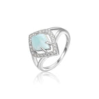 Larimar Square Halo Ring, 925 Sterling Silver