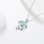 Larimar Dolphin Pendant Necklace, 925 Sterling Silver