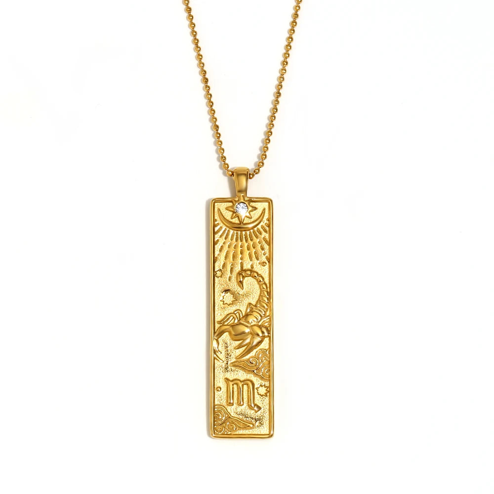 Zodiac Bar Pendant Necklace — 18K Gold & Silver Rectangle Star Sign