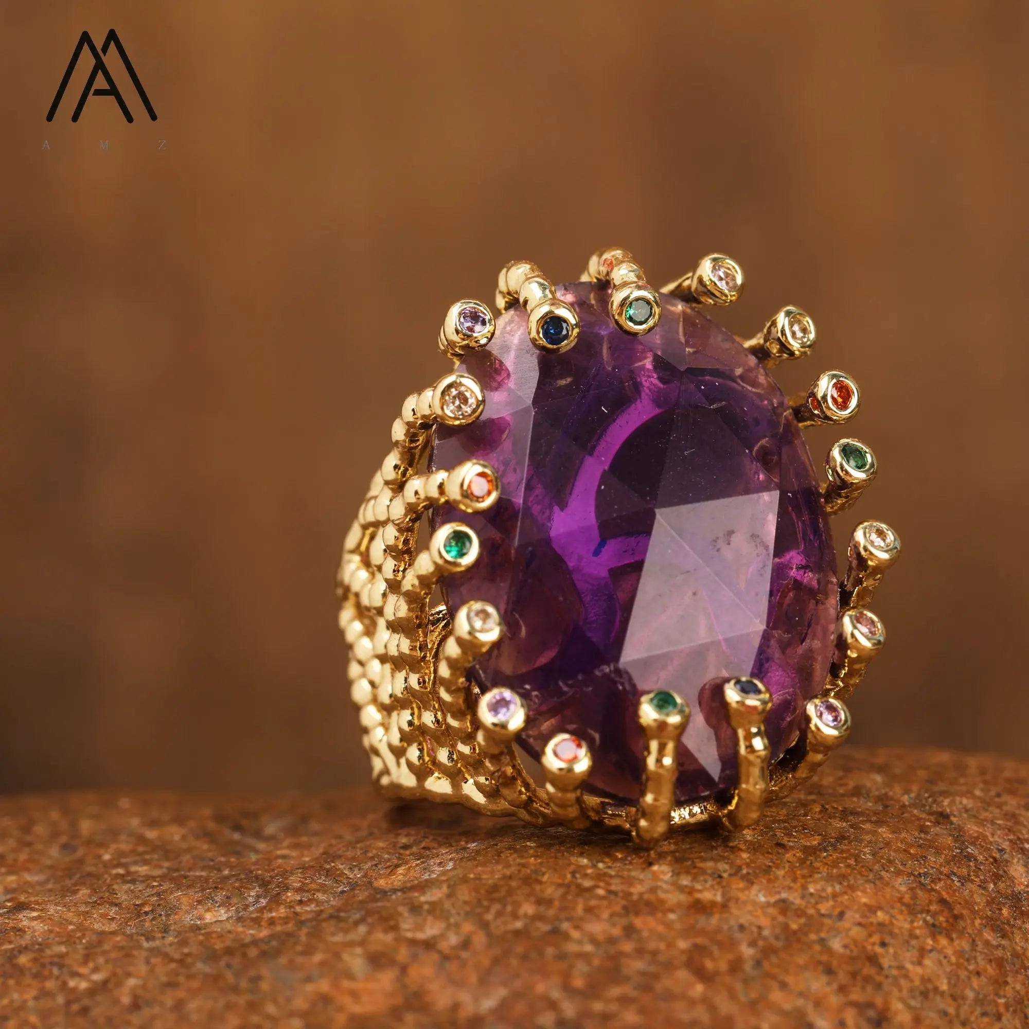 18K Gold-Plated Natural Gemstone Statement Ring – Healing Crystal Jewelry