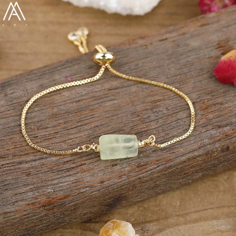 Natural Gemstone Single-Bead Bracelet – Gold-Plated Crystal Jewelry for Women