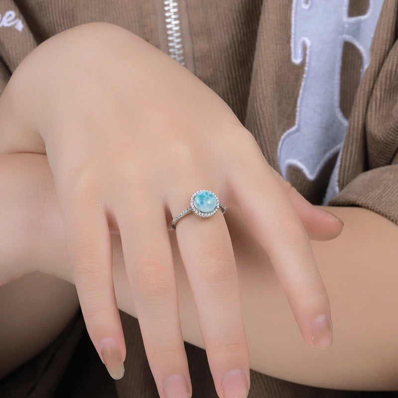 Larimar Halo Ring, Pavé Zircon Shoulders