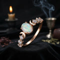 Rainbow White Fire Opal Moon Ring