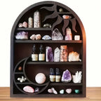 Sun & Moon Crystal Display Shelf – Wooden Wall Hanging Organizer