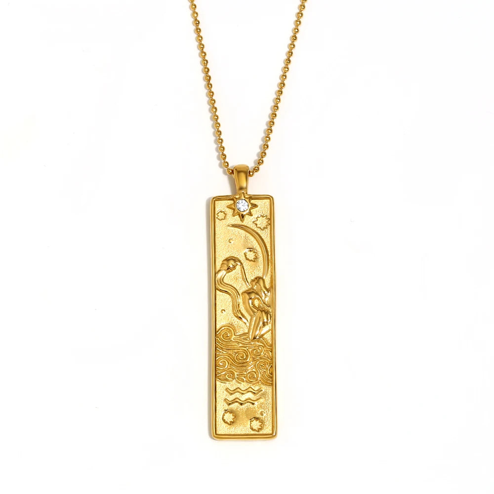 Zodiac Bar Pendant Necklace — 18K Gold & Silver Rectangle Star Sign