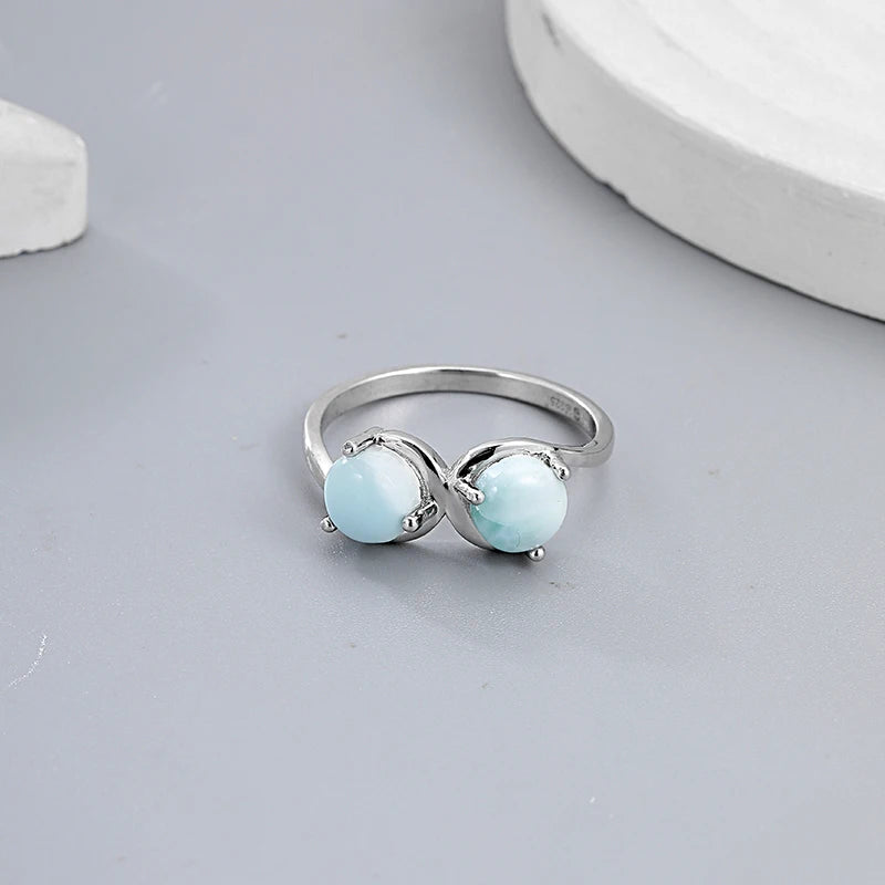 Curved Band Larimar Ring in 925 Sterling Silver
