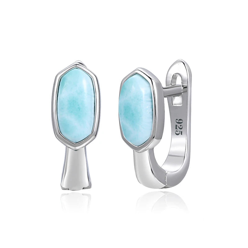 Larimar Oval Drop Earrings in 925 Sterling Silver