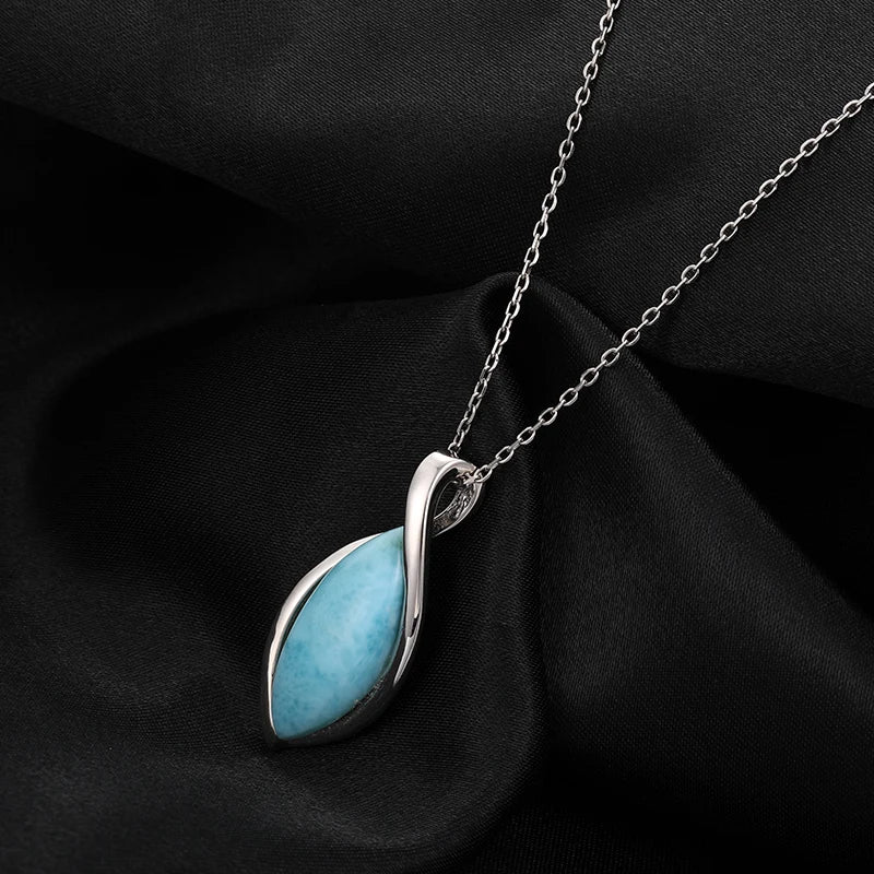 Larimar Teardrop Pendant Necklace in 925 Sterling Silver