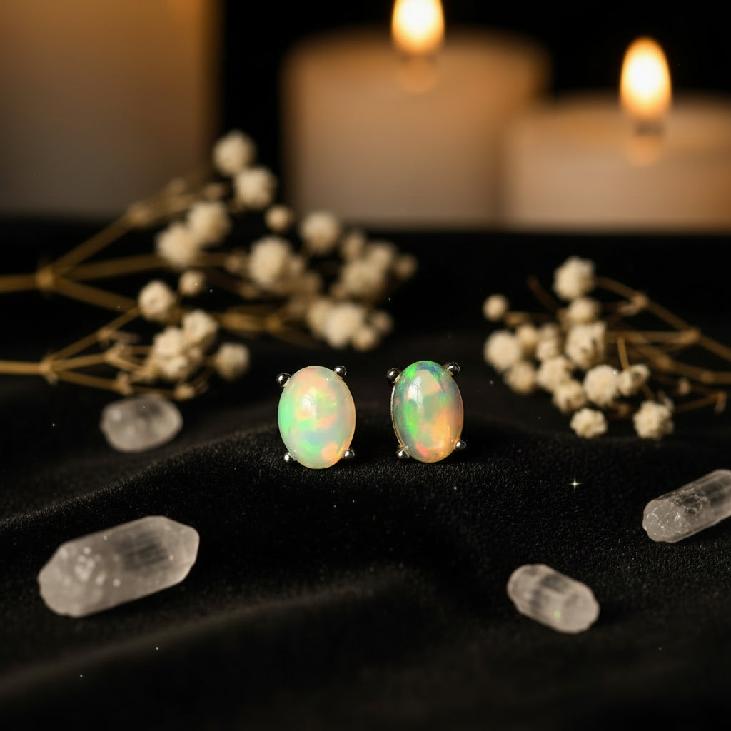 Natural Opal Stud Earrings – Lucky Hope & Gentle Rainbow Light