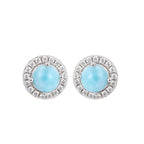 Larimar Flower Halo Earrings & Pendant Necklace Set, 925 Sterling Silver
