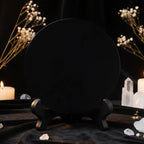 Black Obsidian Divination Mirror — 15cm Round Scrying Mirror with Stand