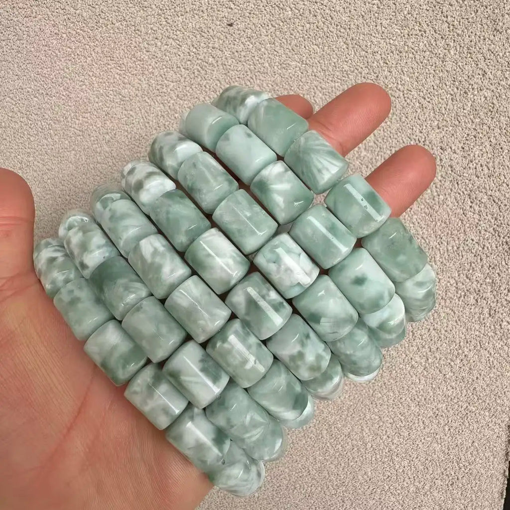 Green Angelite Barrel Bead Bracelet