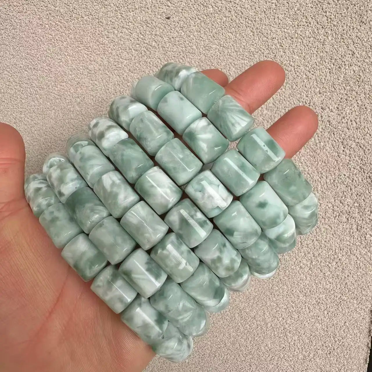 Green Angelite Barrel Bead Bracelet