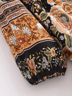 Ethnic Floral Print Tie-Neck Long Sleeve Boho Maxi Dress