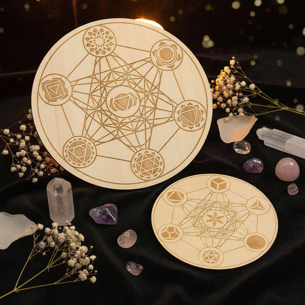 Metatron's Cube Crystal Grid Board | Sacred Geometry Wood Altar Plate