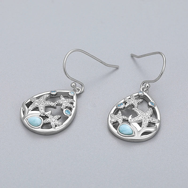 Larimar Filigree Teardrop Earrings in 925 Sterling Silver
