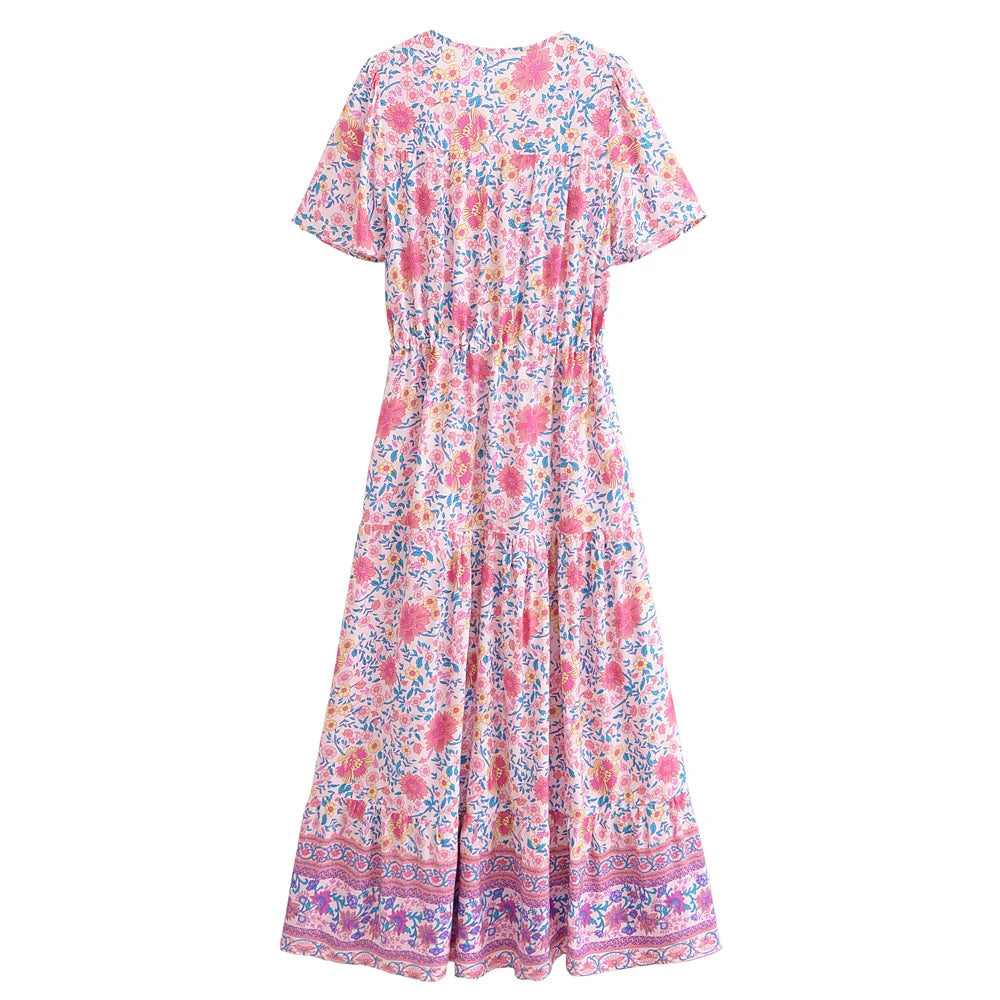 Wild Floral V-Neck Boho Maxi Dress