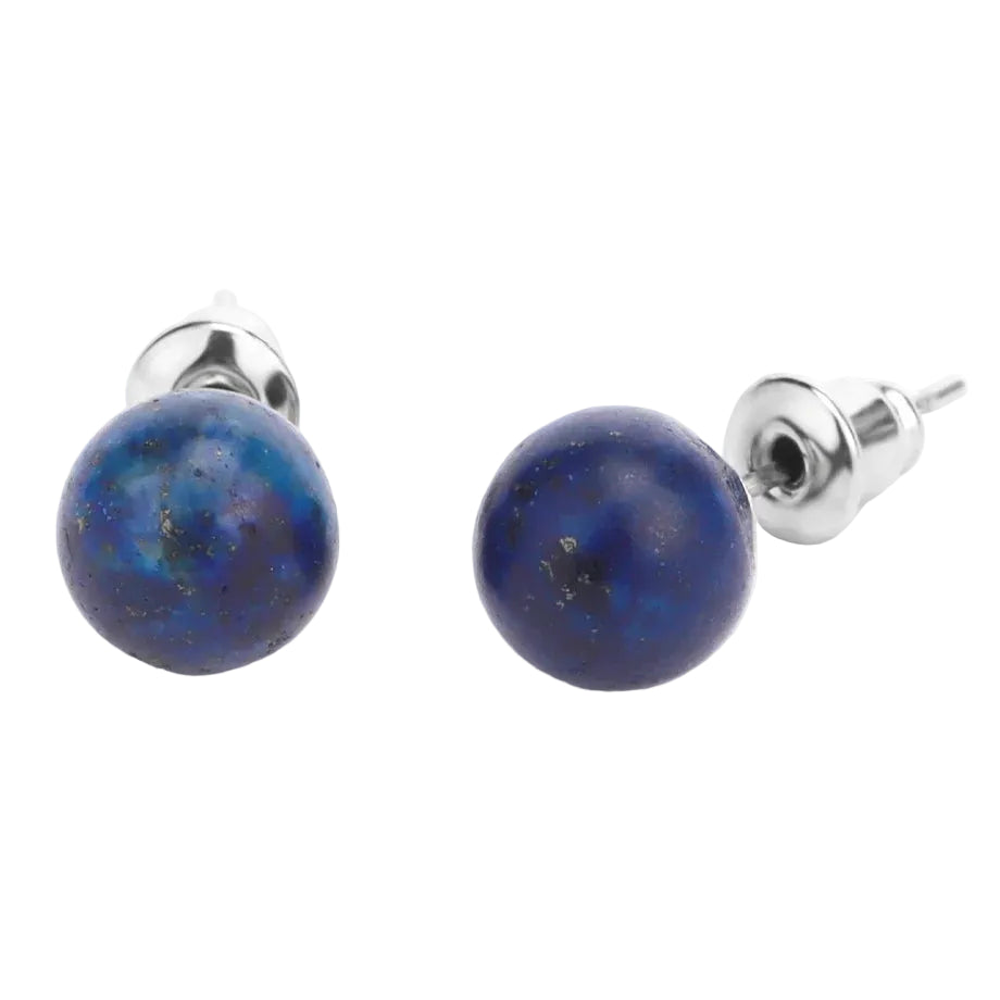 Natural Gemstone Stud Earrings — 8mm Crystal Ball Studs | 16 Healing Stones