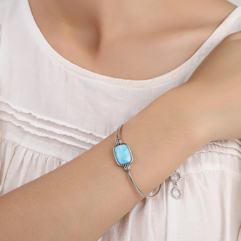 Larimar Rectangular Station Bracelet, 925 Sterling Silver
