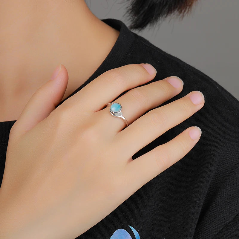 Larimar Wave Ring, Open Silver Band