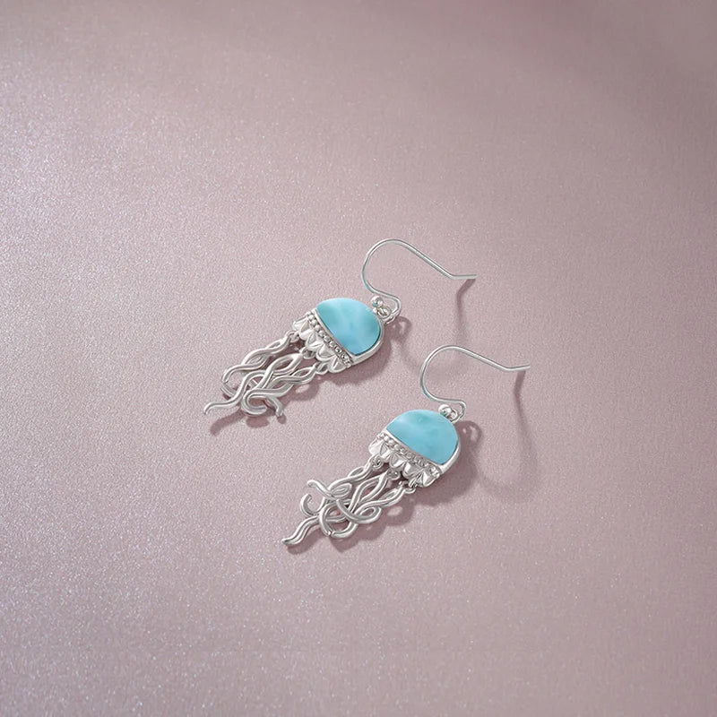 Larimar Jellyfish Drop Earrings, 925 Sterling Silver