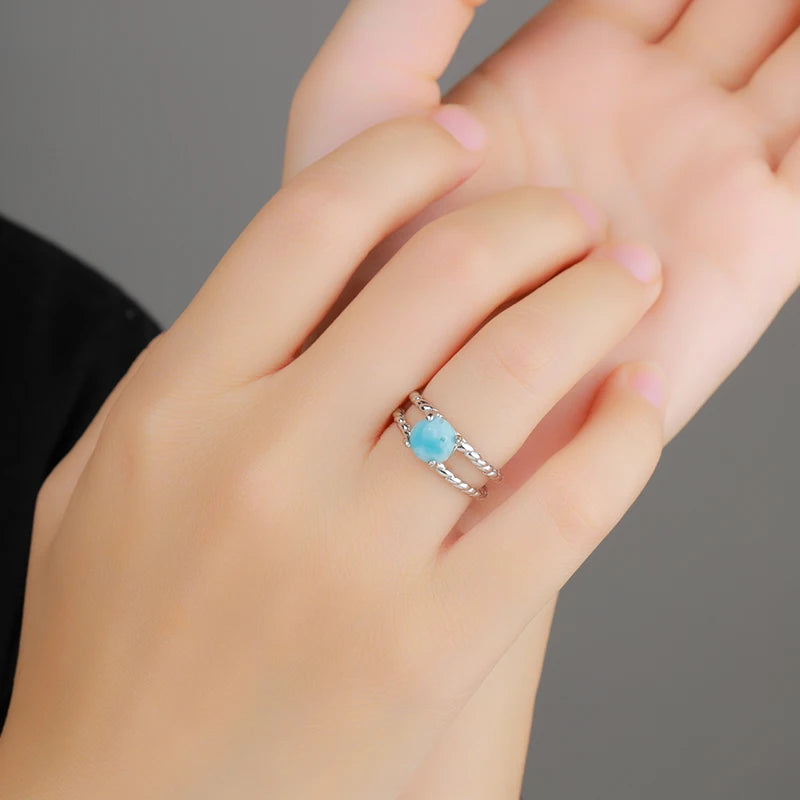 Larimar Woven Split Band Ring in 925 Sterling Silver
