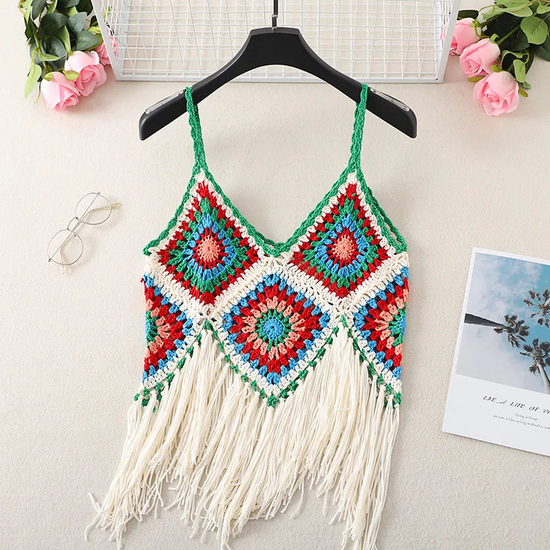 Boho Crochet Fringe Crop Top