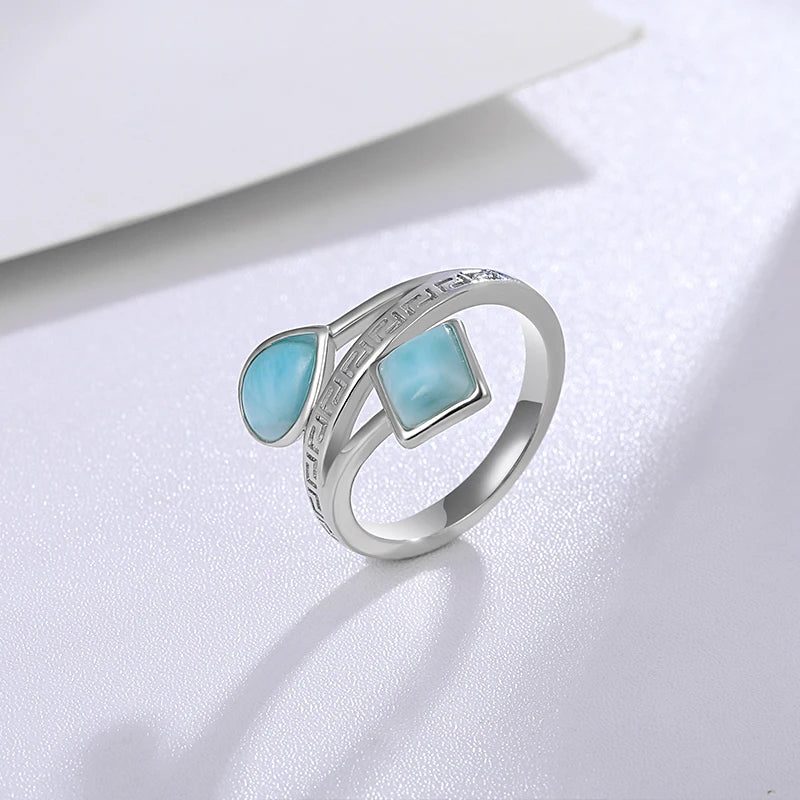 Larimar Dual-Stone Ring, Asymmetric Band