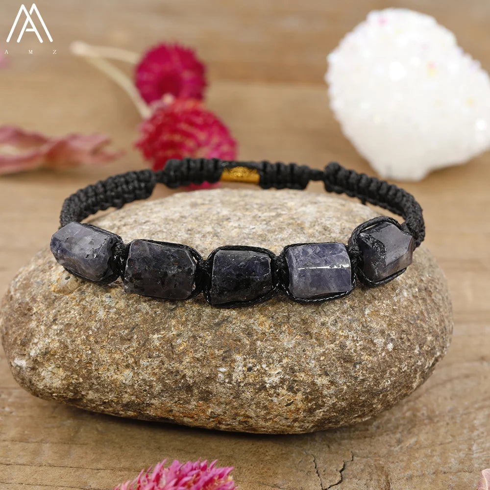 Natural Gemstone Knotted Woven Bracelet – Handmade Healing Crystal Jewelry