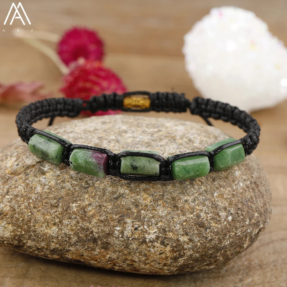 Natural Gemstone Knotted Woven Bracelet – Handmade Healing Crystal Jewelry