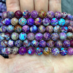 Purple & Blue Patterned Stone Beads — Natural Mixed Color Strand for Jewelry Making