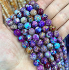 Purple & Blue Patterned Stone Beads — Natural Mixed Color Strand for Jewelry Making