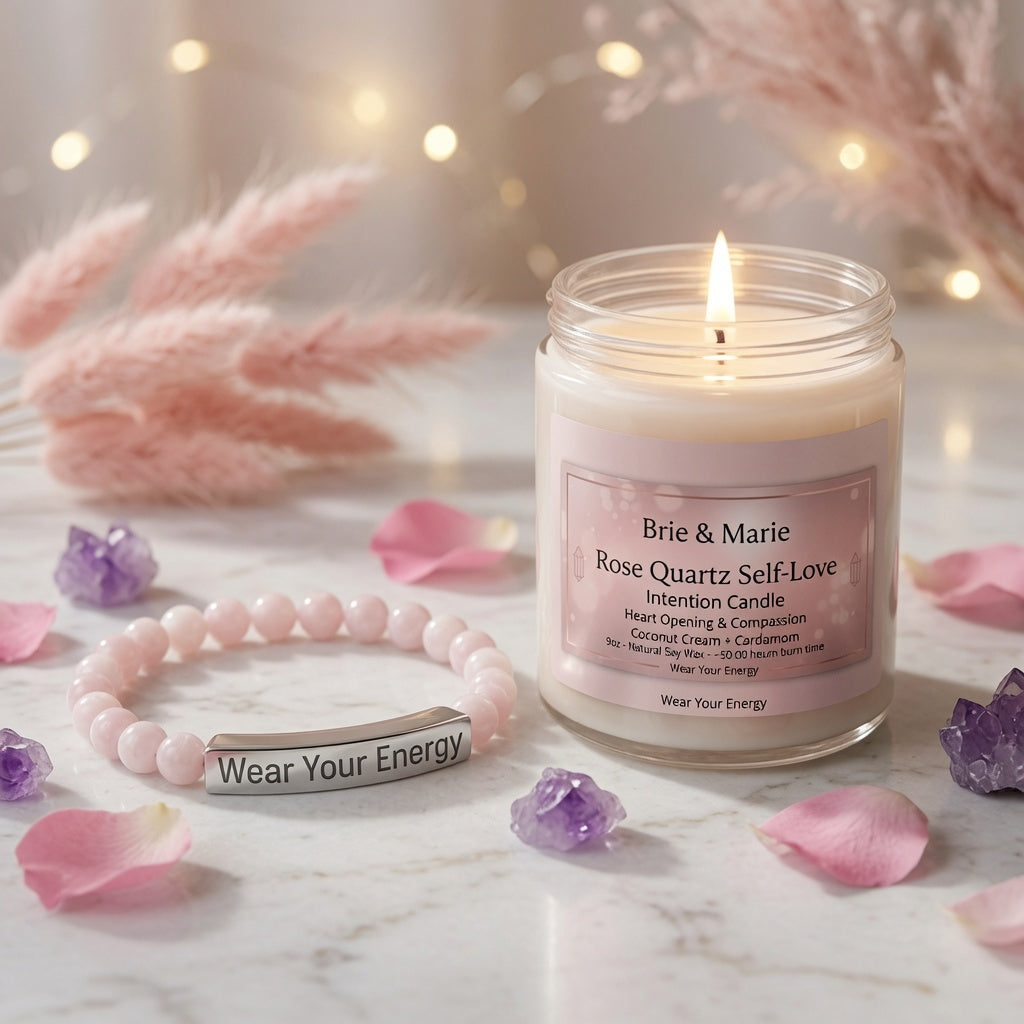 Rose Quartz Self-Love Wear & Light Set – Bracelet + Intention Candle