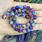 Purple & Blue Patterned Stone Beads — Natural Mixed Color Strand for Jewelry Making