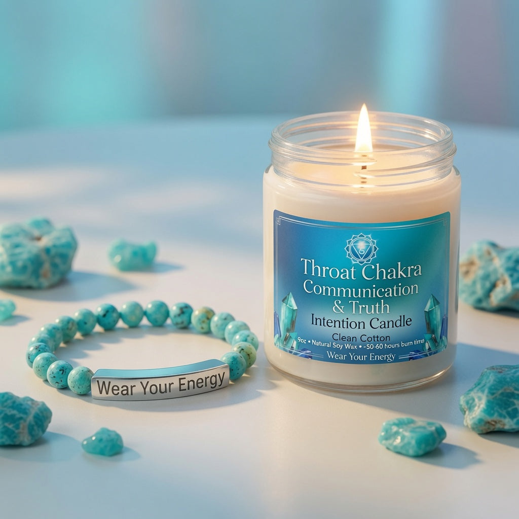 Turquoise Communication Wear & Light Set – Bracelet + Intention Candle