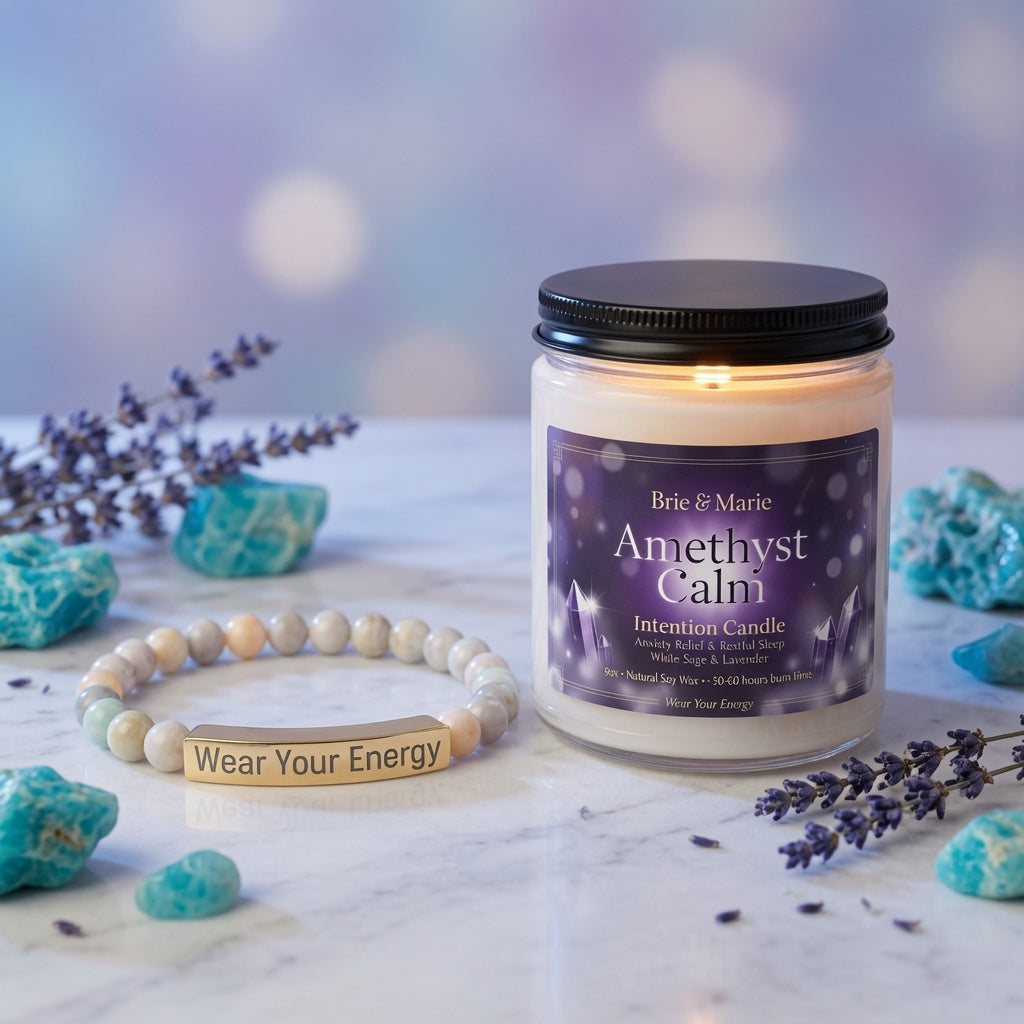 Amazonite Calm & Communication Wear & Light Set – Bracelet + Intention Candle