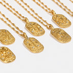 Zodiac Tag Pendant Necklace — 18K Gold Embossed Star Sign