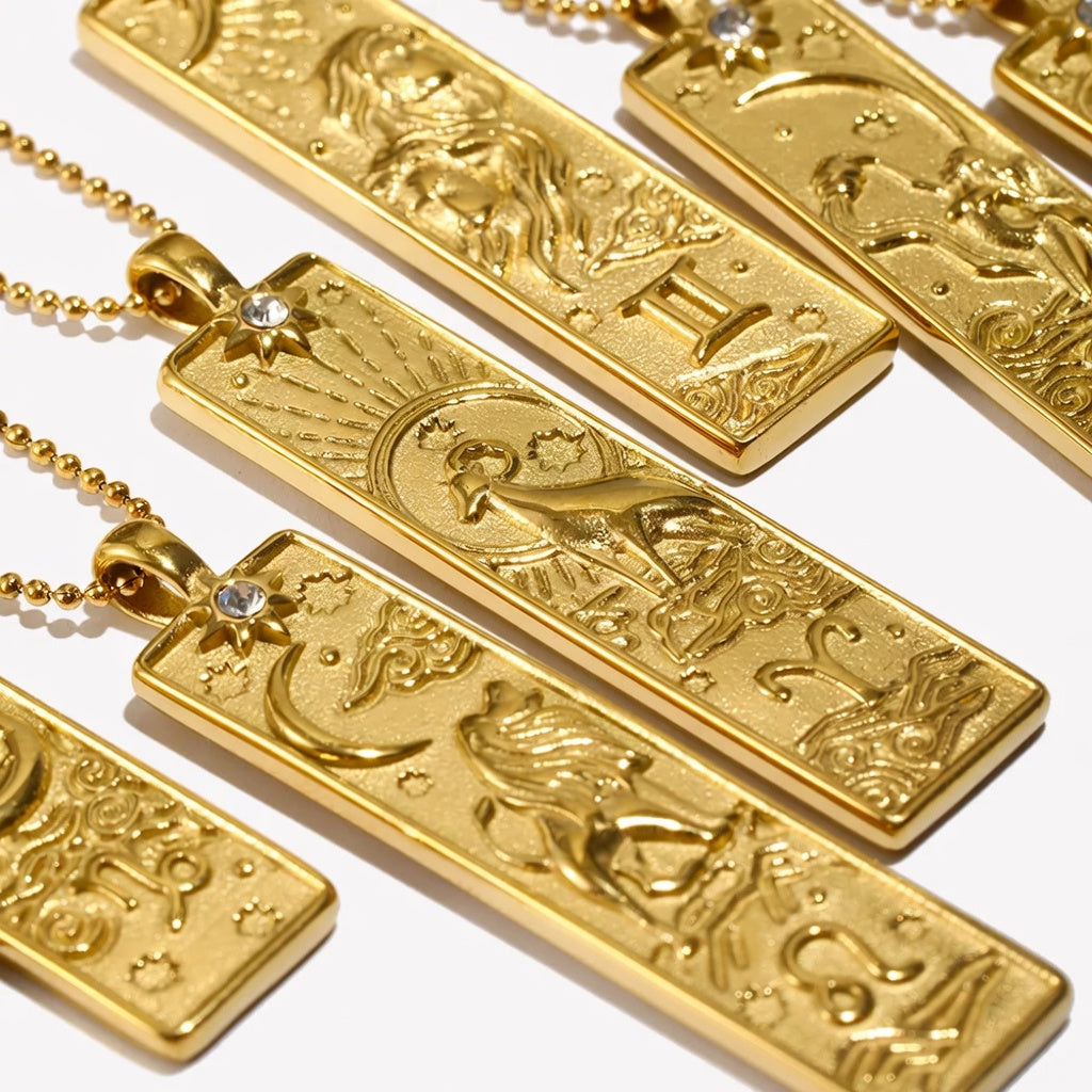 Zodiac Bar Pendant Necklace — 18K Gold & Silver Rectangle Star Sign