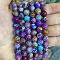 Purple & Blue Patterned Stone Beads — Natural Mixed Color Strand for Jewelry Making