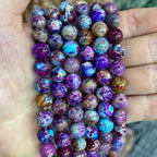Purple & Blue Patterned Stone Beads — Natural Mixed Color Strand for Jewelry Making